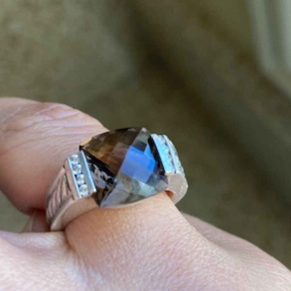 David Yurman Smoky Quartz/Diamond Albion Deco Ring